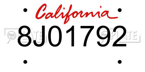 8J01792 California License Plate