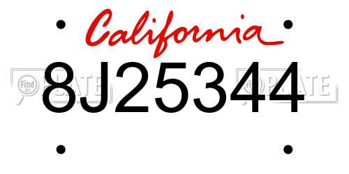 8J25344 California License Plate
