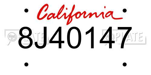 8J40147 California License Plate