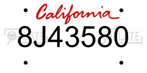 8J43580 California License Plate