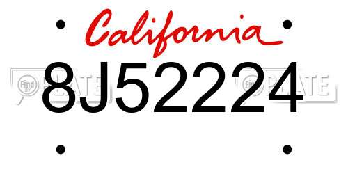8J52224 California License Plate