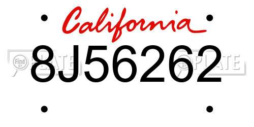 8J56262 California License Plate