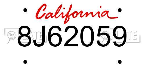 8J62059 California License Plate