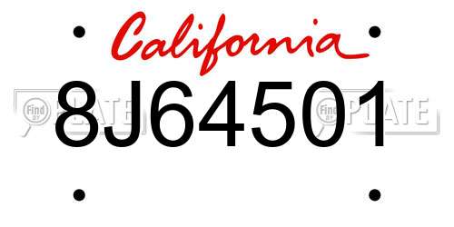 8J64501 California License Plate
