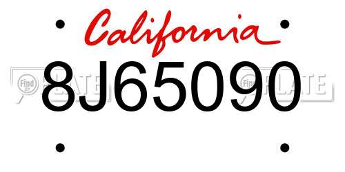 8J65090 California License Plate