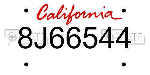 8J66544 California License Plate