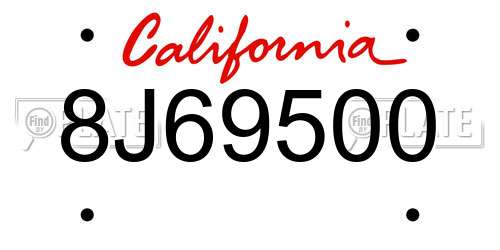 8J69500 California License Plate