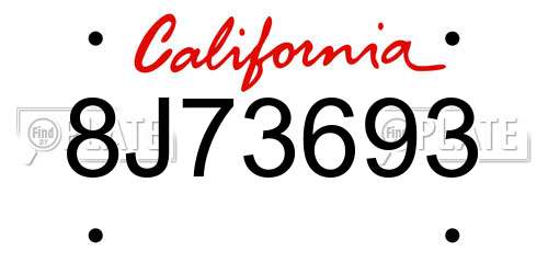 8J73693 California License Plate