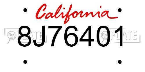 8J76401 California License Plate