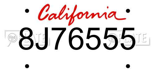 8J76555 California License Plate