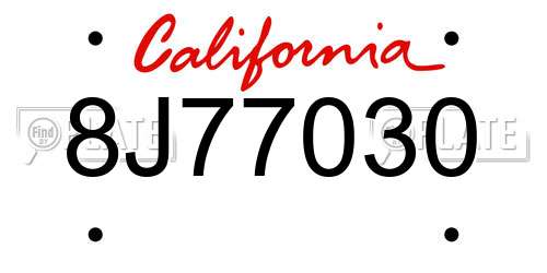 8J77030 California License Plate