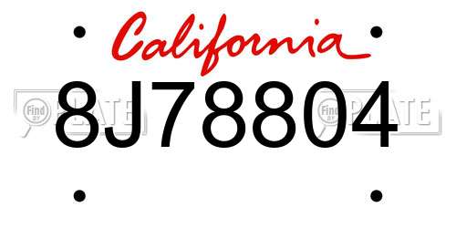 8J78804 California License Plate