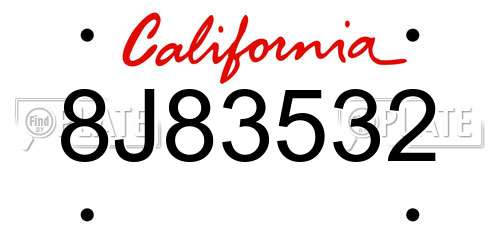 8J83532 California License Plate