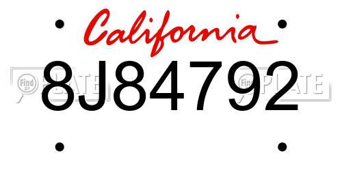 8J84792 California License Plate