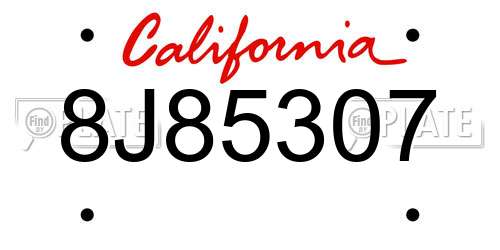 8J85307 California License Plate