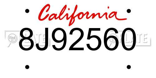 8J92560 California License Plate