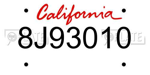 8J93010 California License Plate