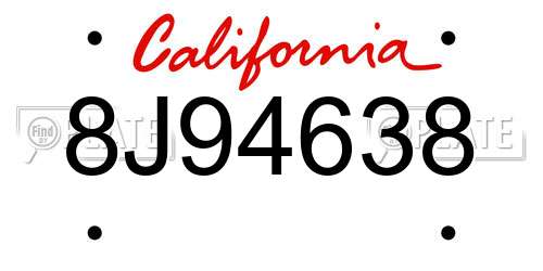 8J94638 California License Plate