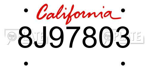 8J97803 California License Plate