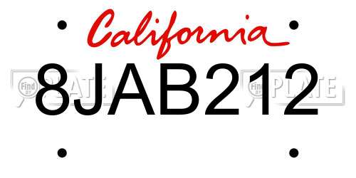 8JAB212 California License Plate