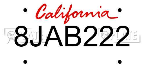 8JAB222 California License Plate