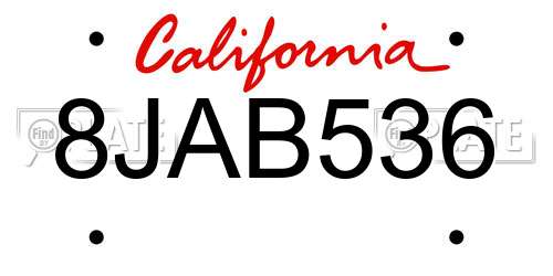 8JAB536 California License Plate
