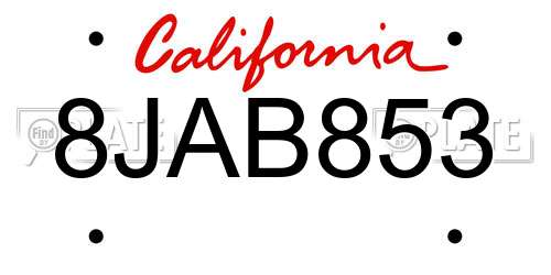8JAB853 California License Plate