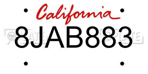 8JAB883 California License Plate