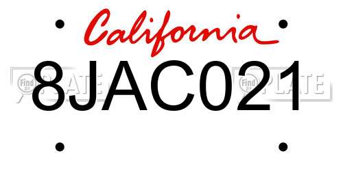 8JAC021 California License Plate