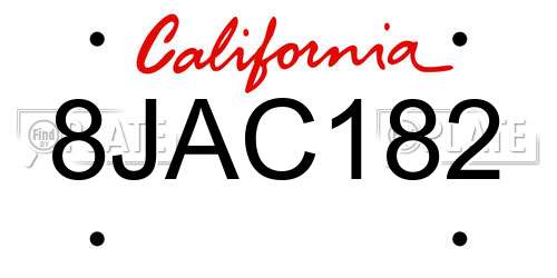 8JAC182 California License Plate