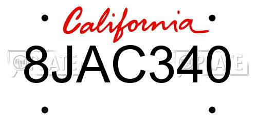 8JAC340 California License Plate