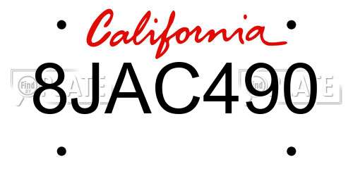 8JAC490 California License Plate