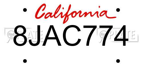 8JAC774 California License Plate