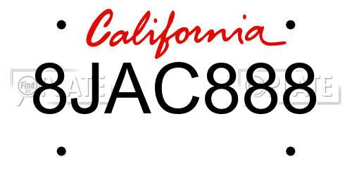 8JAC888 California License Plate