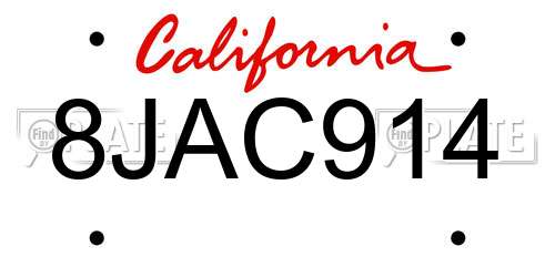 8JAC914 California License Plate