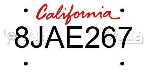 8JAE267 California License Plate