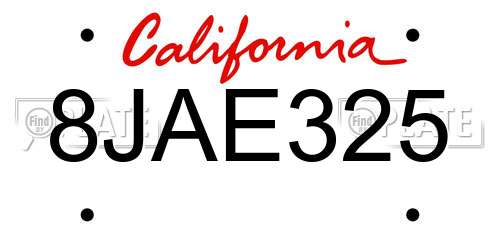 8JAE325 California License Plate