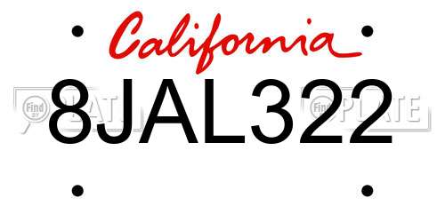 8JAL322 California License Plate