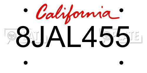 8JAL455 California License Plate