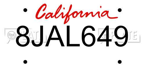 8JAL649 California License Plate