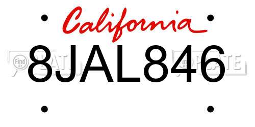 8JAL846 California License Plate