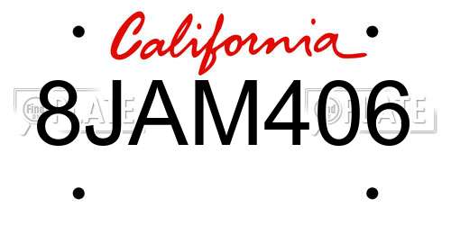 8JAM406 California License Plate