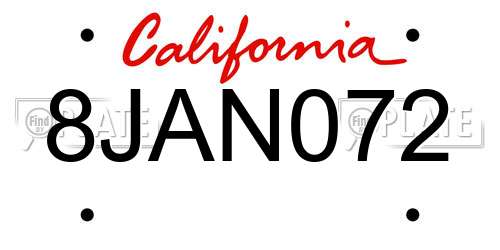 8JAN072 California License Plate