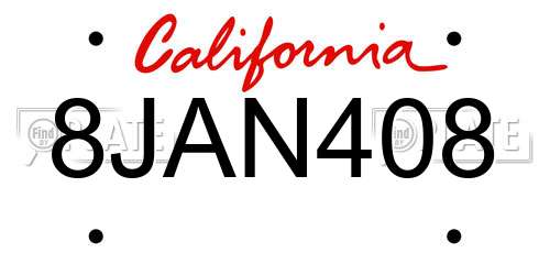 8JAN408 California License Plate