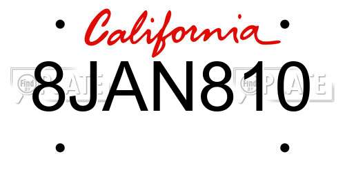 8JAN810 California License Plate