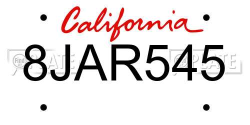 8JAR545 California License Plate