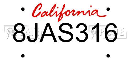 8JAS316 California License Plate