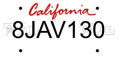 8JAV130 California License Plate