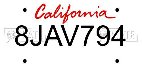 8JAV794 California License Plate