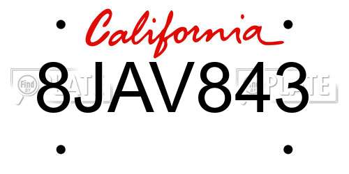 8JAV843 California License Plate